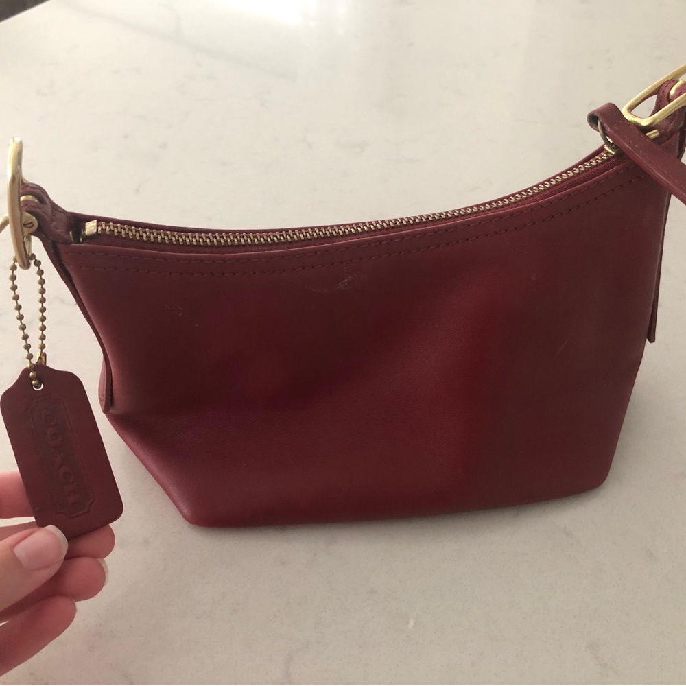 Coach Burgundy Leather Shoulder Pouch with Gold Hardware